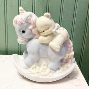 Vintage 90s Ceramic Unicorn Teddy Bear Rocking Horse Night Light